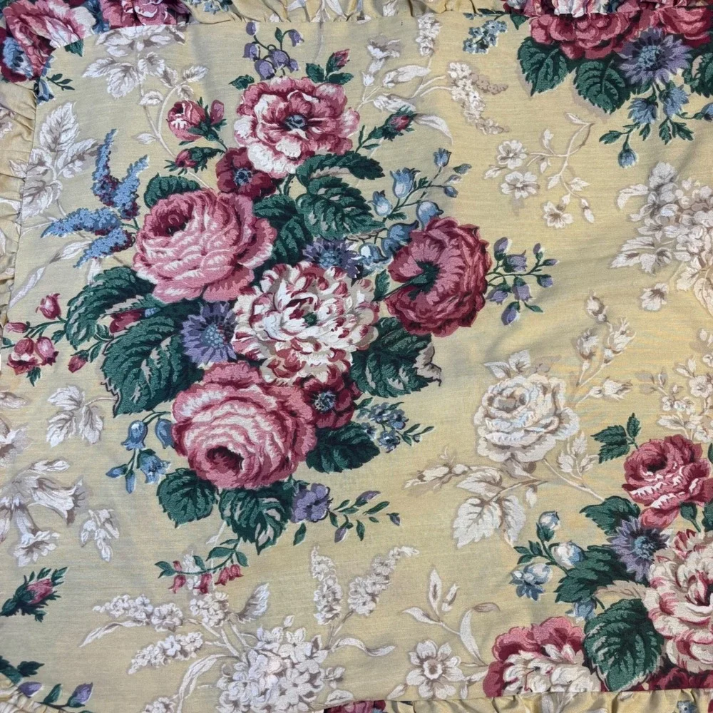 Yellow Floral Ruffled Pillow Shams Set of 2 Cottagecore Rose Print VTG